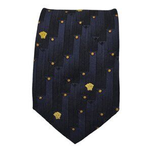 GIANNI VERSACE Blue Geometric Polka Dot Medusa Silk Tie ITALY 59"/ 3.6" EC